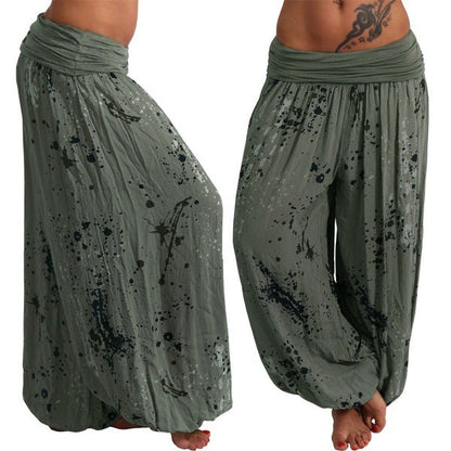 Women's Casual Loose Wide-Leg Pants With Digital Print And Drawstring