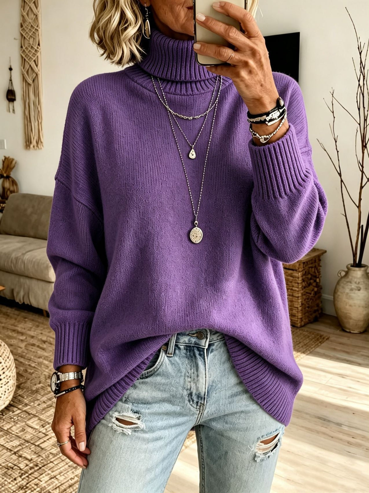 Women's Solid-color Loose-fitting Turtleneck Sweater