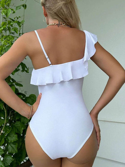 Asymmetrical Ruffled One-Piece Swimwear