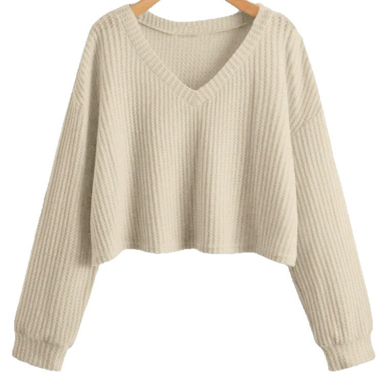 V-neck Loose-fit Short-length Long-sleeve Top
