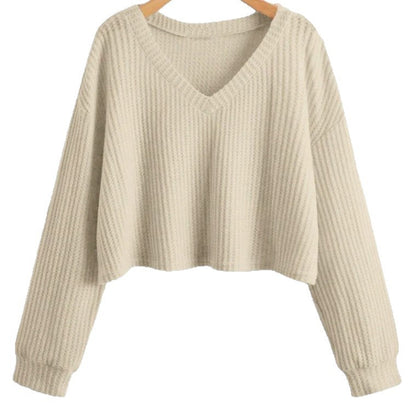 V-neck Loose-fit Short-length Long-sleeve Top