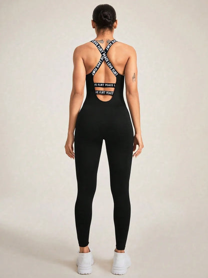 Crisscross Back Sleeveless Active Jumpsuit For Women