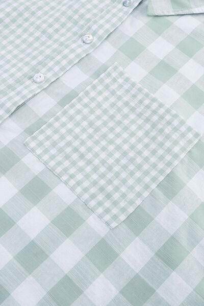 Pocketed Plaid Collared Neck Long Sleeve Shirt for Women