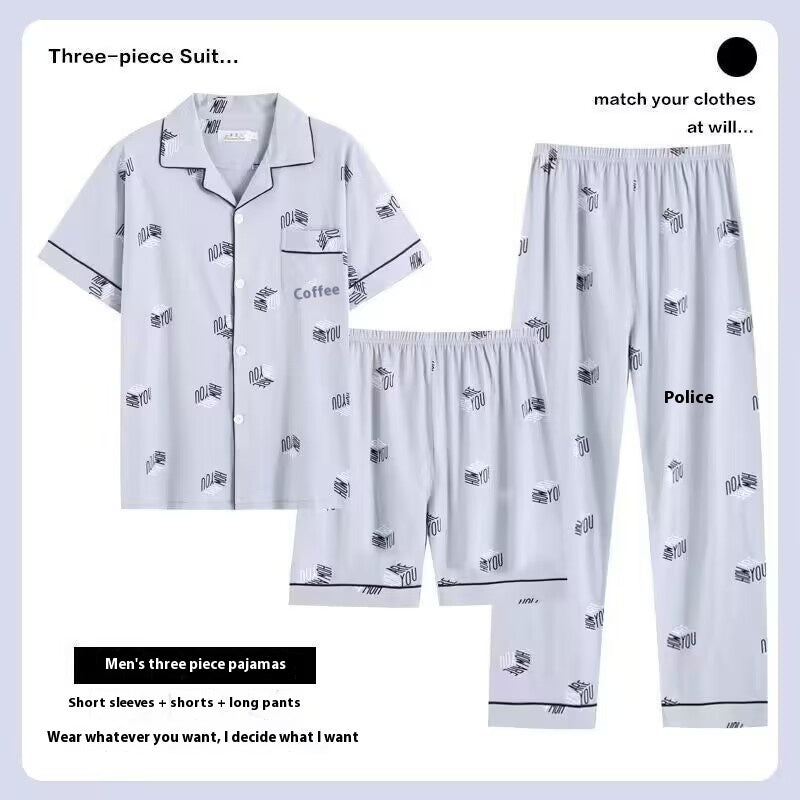 Men's Pajamas Short-sleeved Three-piece Suit