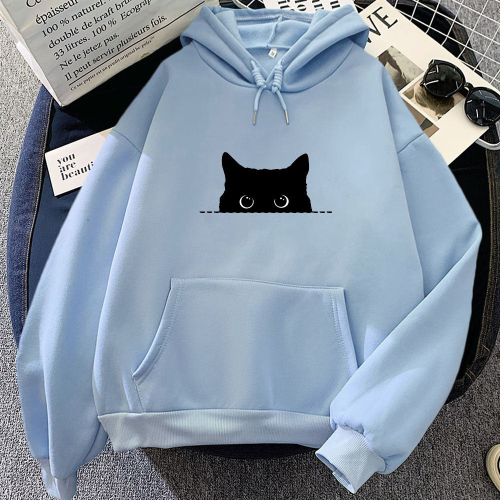 Black Cat Stare Cartoon Womens Hoodie