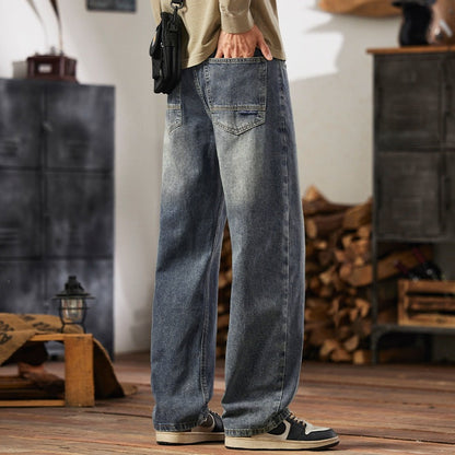 Mens Relaxed-fit Wide-leg Casual Straight-leg Pants
