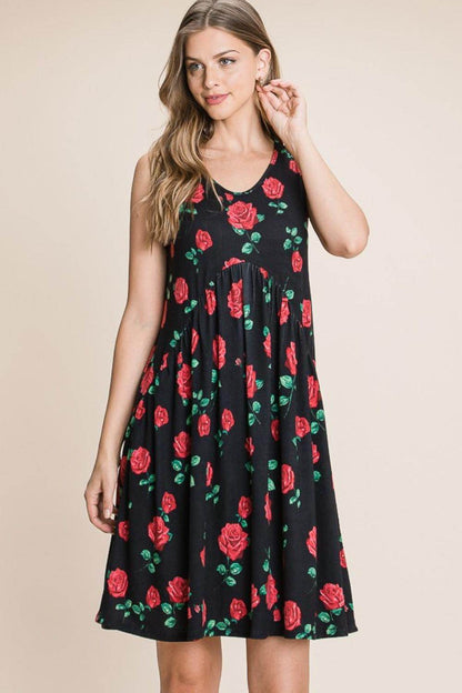 BOMBOM Floral Ruched Tank Dress for Summer Style