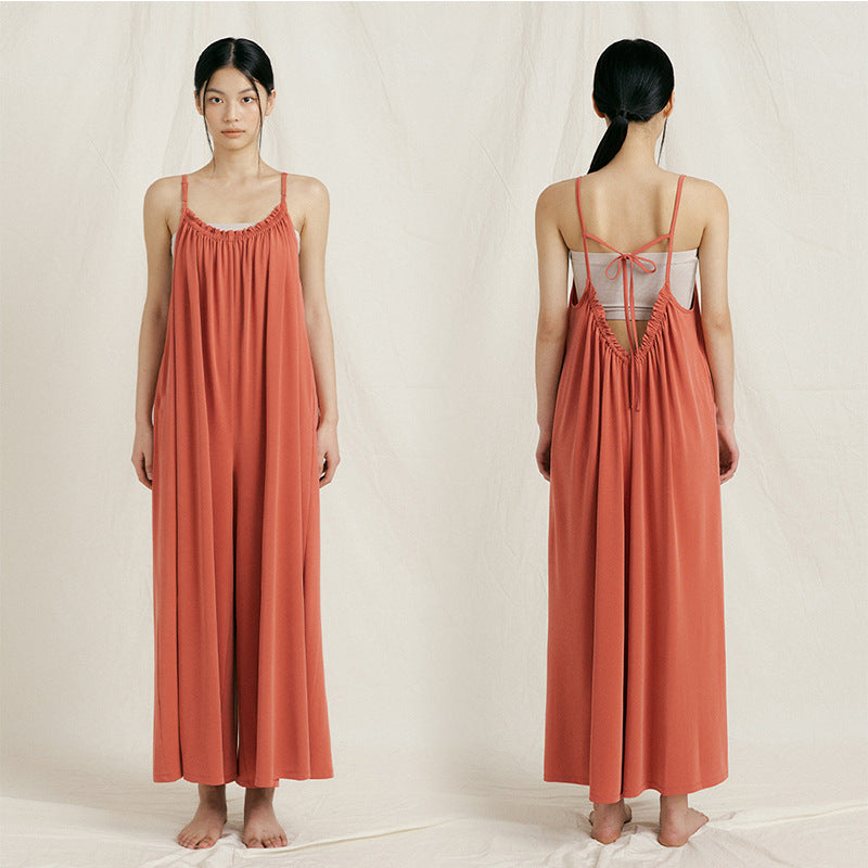Womens Straight-Leg Strap Yoga Jumpsuit