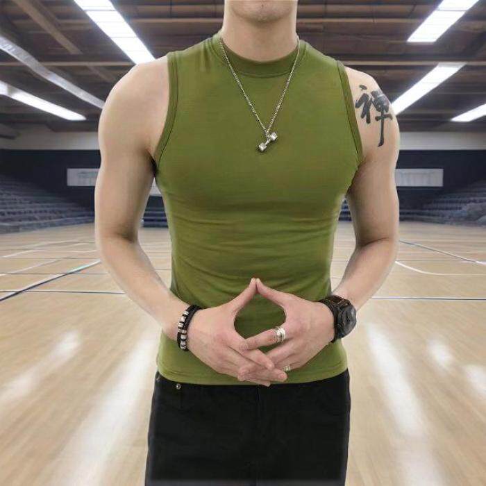 Men's Mid-rise Tight-Fit Sleeveless Tank Top All-Match Slim-Fit