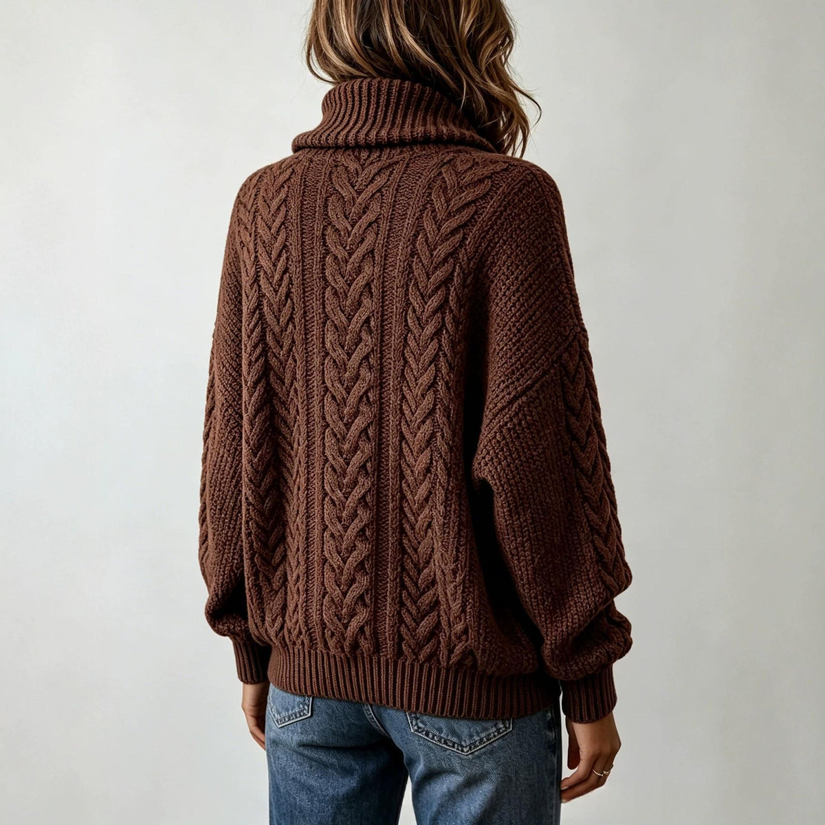Women's Retro Loose Turtleneck Cable-Knit Sweater