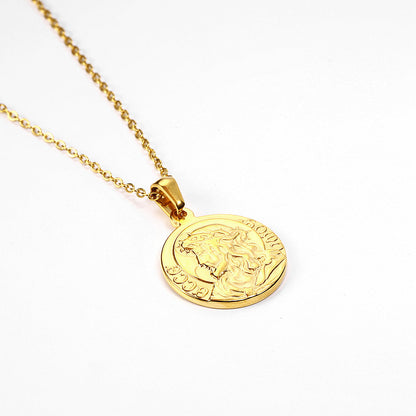 Geometric Profile Coin Titanium Steel Necklace