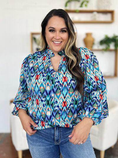 Double Take Full Size Printed Balloon Sleeve Blouse for Women