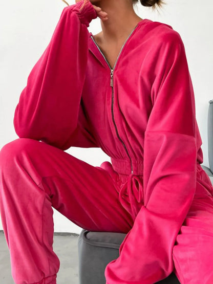 Zip Up Long Sleeve Top and Pants Set