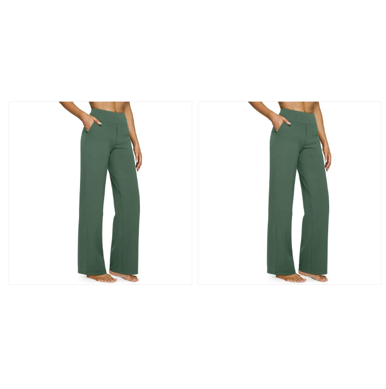 High-waisted Straight-leg Pants With Loose Pockets