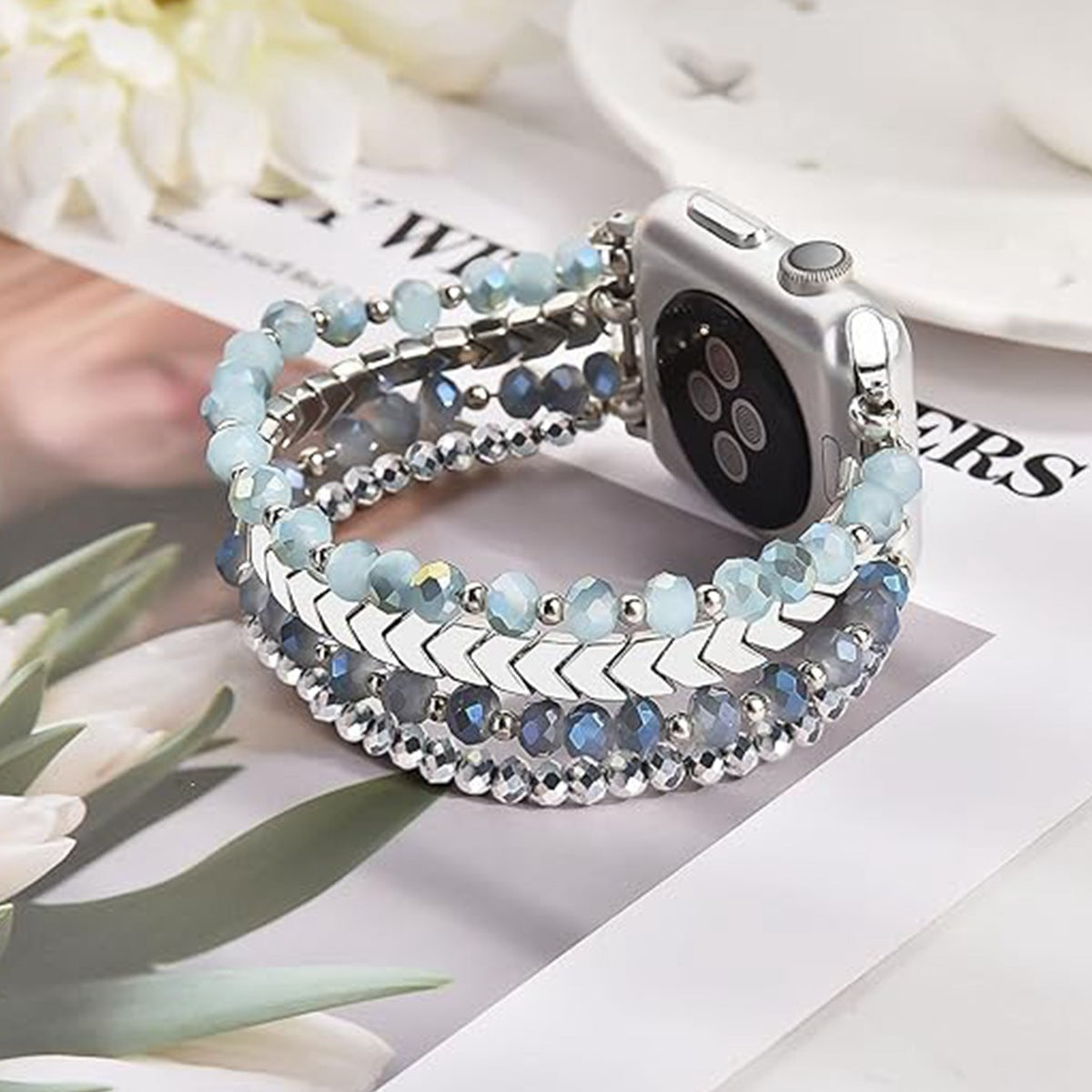 Suitable For Apple Watch IWatch87654Se Women's High-End Beaded Strap Jewelry Crystal Wrist