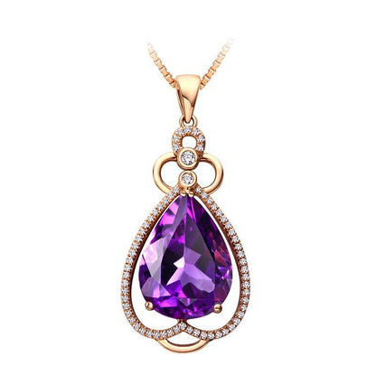 Quality Ear Hook Purple Gemstone Diamond Ring Rose Gold Collarbone Necklace Set