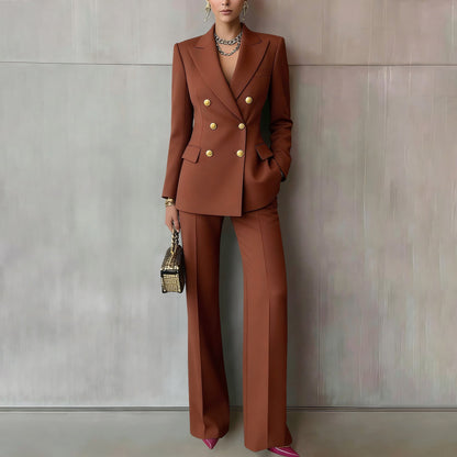 Solid-color Buttoned Suit Pants Set Notched-lapel Professional Outfit