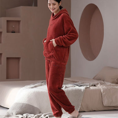Women's Fleece-lined Extra-thick Top And Pants Set