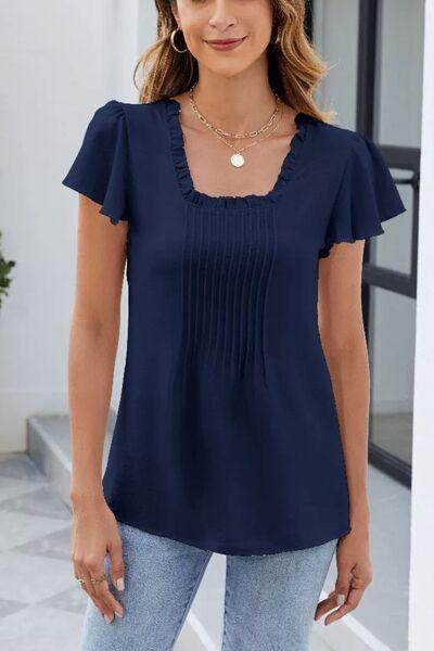 Frill Square Neck Flutter Sleeve Blouse in Polyester