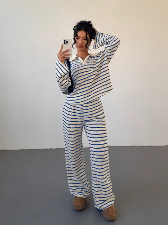 Women's V-neck Long-sleeve Pants Set