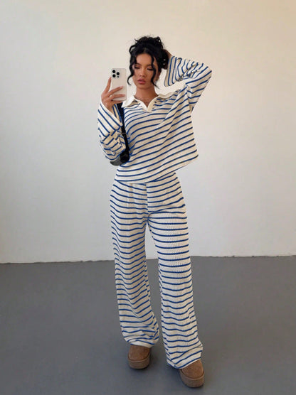 Women's V-neck Long-sleeve Pants Set