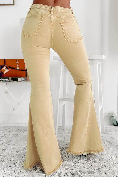 Raw Edge Mid Waist Flared Jeans for Trendy Women