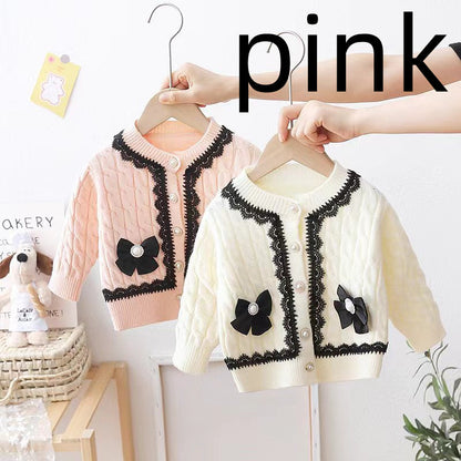 Delicate Bow Crew Neck Pullover Cardigan Sweater