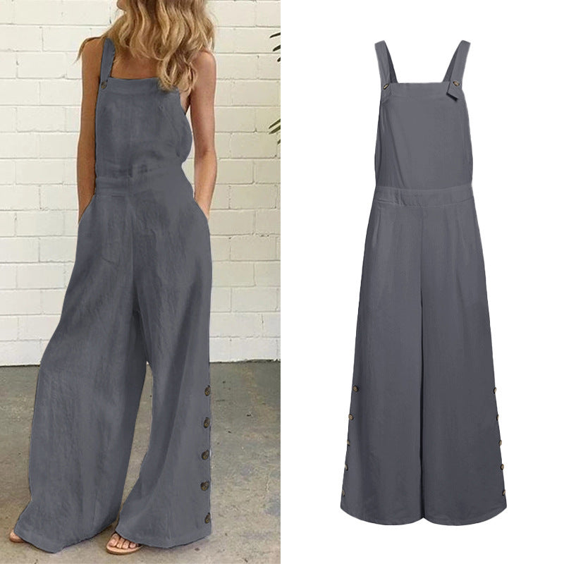Womens Floral-print Side-pocket Relaxed-fit Suspender Pants