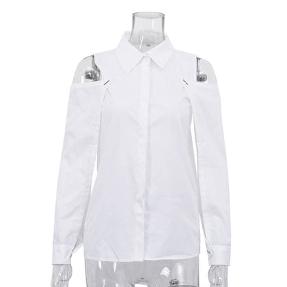 Cotton Detachable Long-sleeve Shirt With A Turn-down Collar