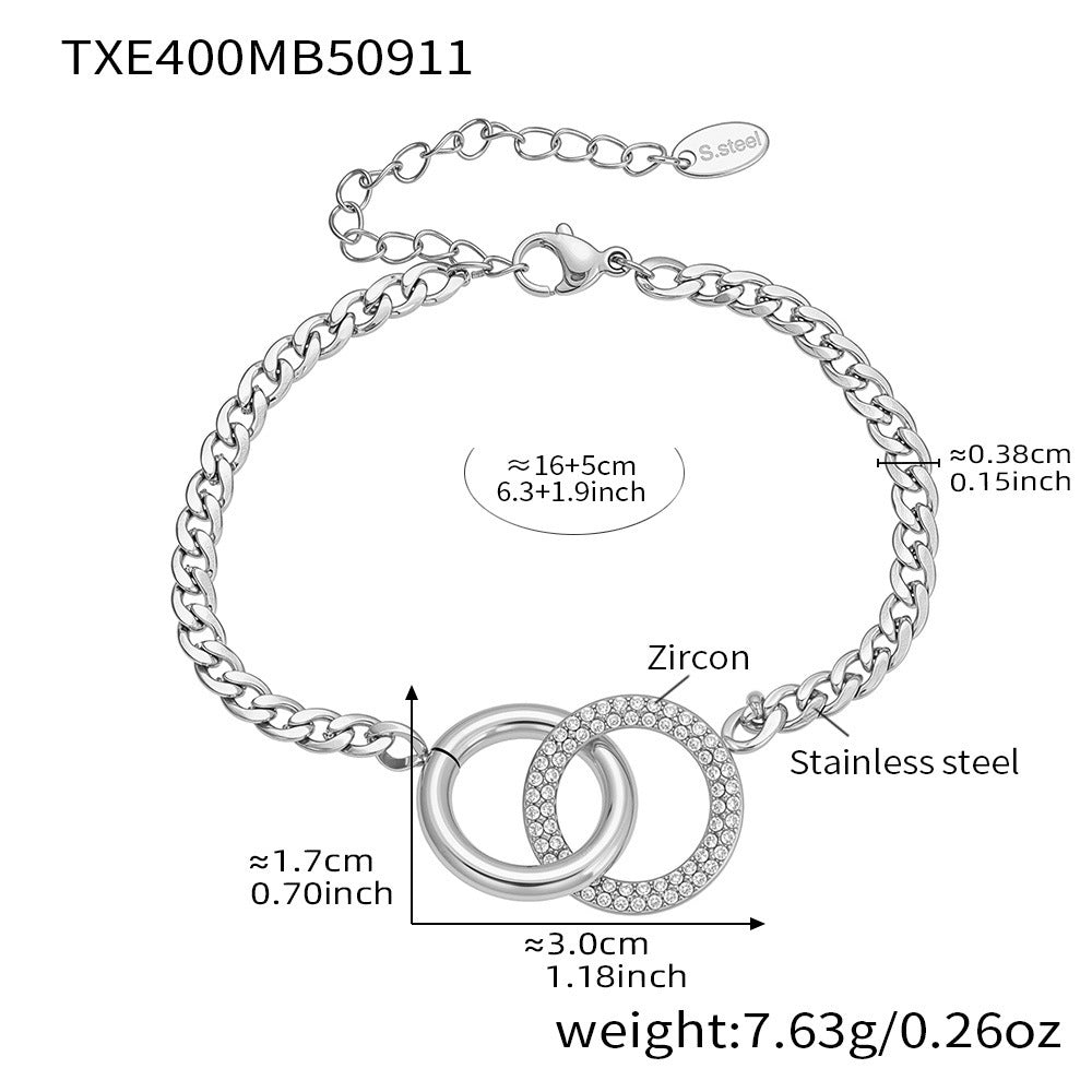 Minimalist Fashion Double-ring Zircon-inlaid Bracelet Necklace