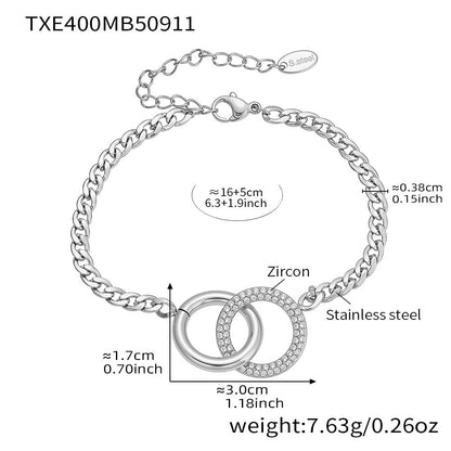 Minimalist Fashion Double-ring Zircon-inlaid Bracelet Necklace