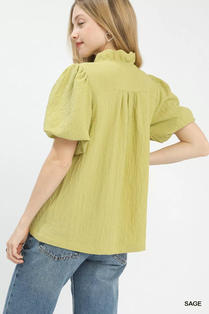 Umgee Seersucker Puff Sleeve Blouse