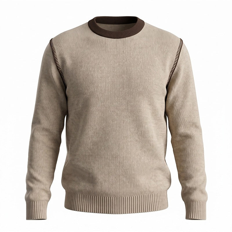 Double Zipper Round Neck Long Sleeve Sweater Men