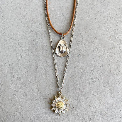 Sunflower Pendant Necklace Set in Alloy and Zircon