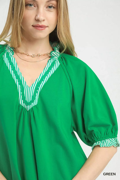 Umgee French Terry Collared Top