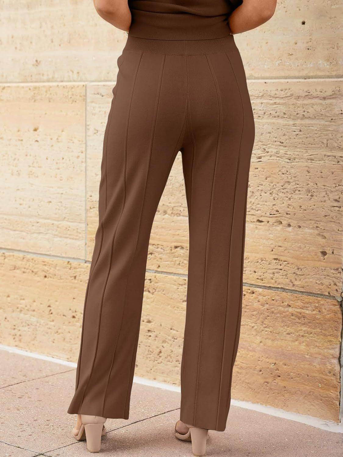 Round Neck Cap Sleeve Top and Pants Knit Set for Women