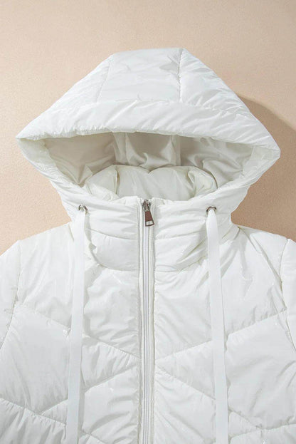 Drawstring Zip Up Long Sleeve Hooded Winter Coat for Women