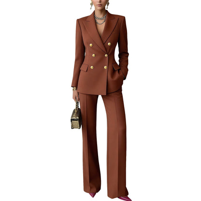 Solid-color Buttoned Suit Pants Set Notched-lapel Professional Outfit
