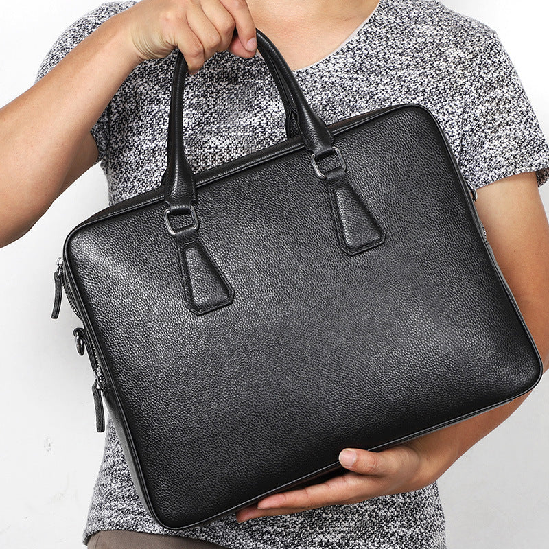 Men's Large Capacity Horizontal Leather Briefcase