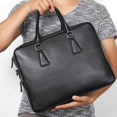 Men's Large Capacity Horizontal Leather Briefcase