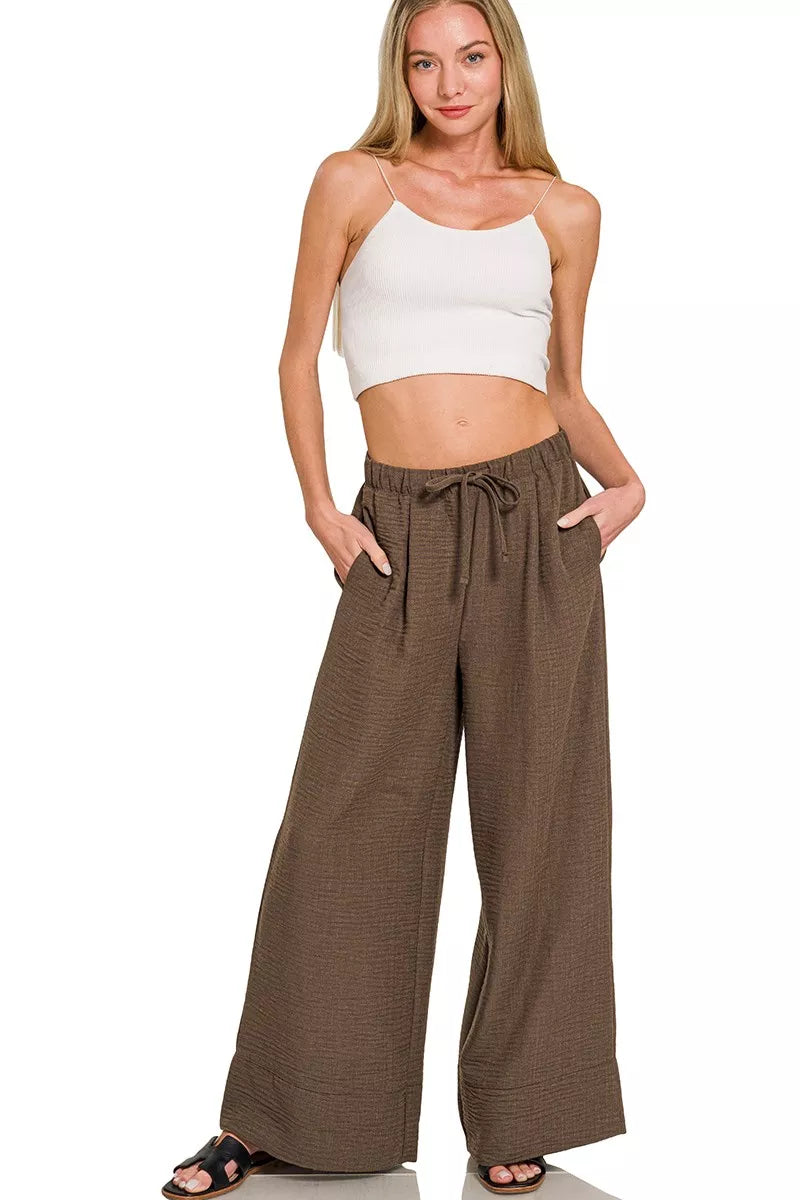 Zenana Woven Airflow Drawstring Pants