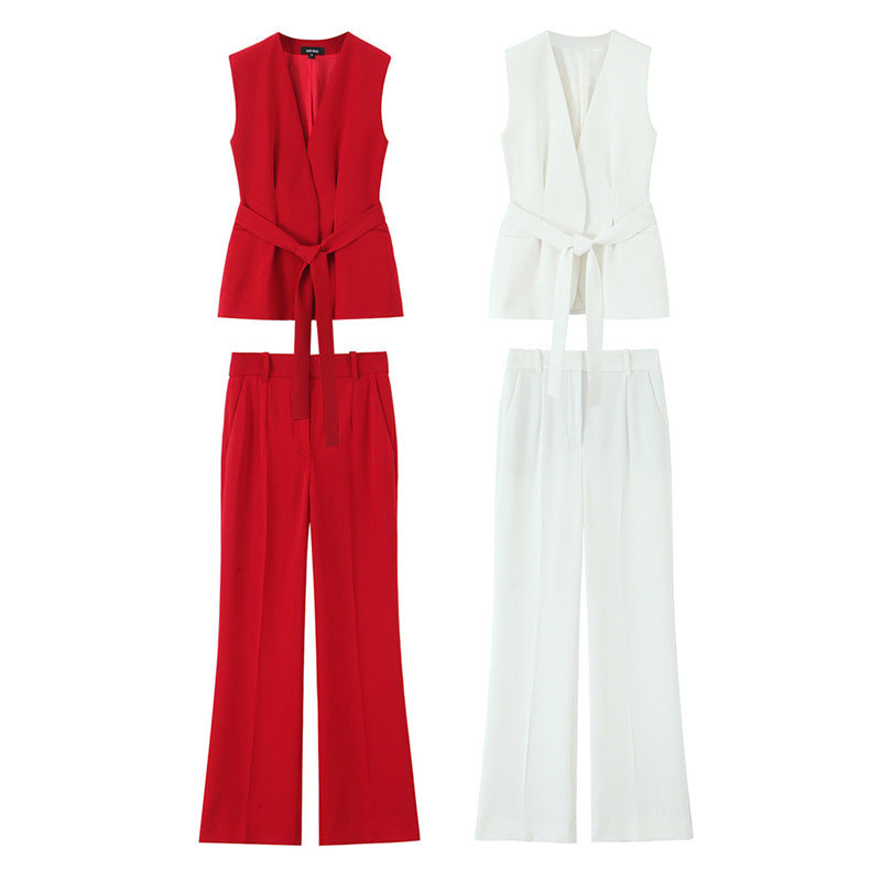 Two-piece Set Belt And Flared Trousers