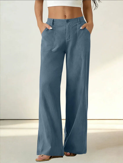 European And American Cross-border Women's Clothing  Women's Formal Suit Pants With Elastic Waistband, Patch Pockets, Solid Color, Single-button Trousers
