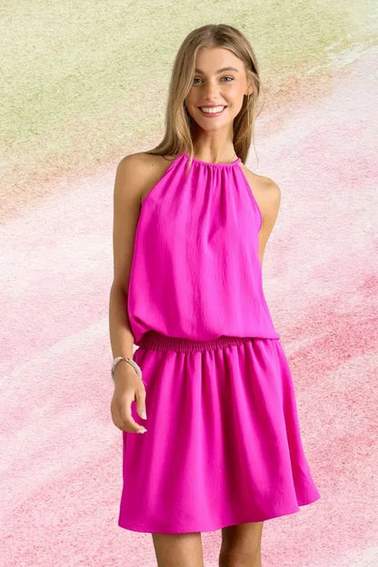 ADORA Halter Neck Smocking Waist Dress