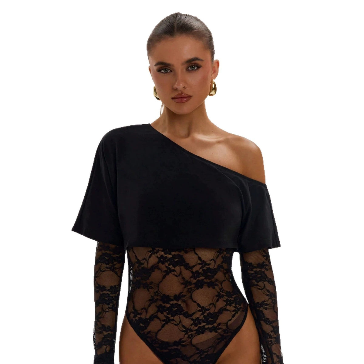 Spicy-girl-style Midriff-baring Fitted Bodysuit