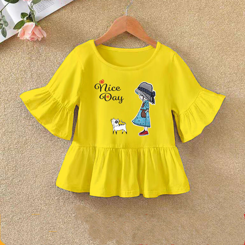 Children's Ruffled Sleeve T-shirt Summer Bottoming