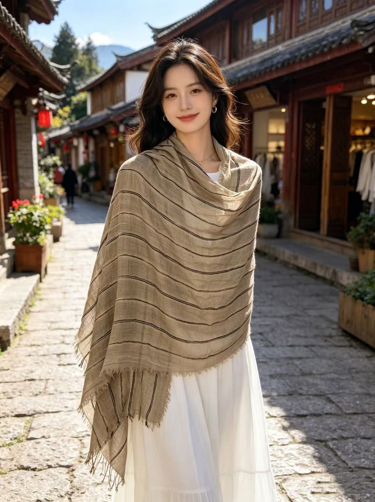 Cotton-linen Striped Shawl