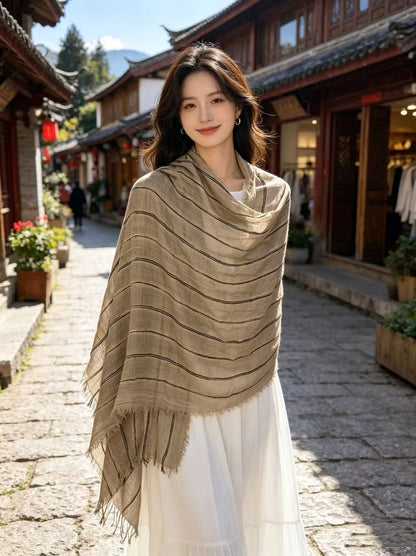 Cotton-linen Striped Shawl