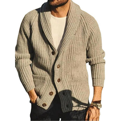 Solid Color Lapel Long Sleeve Outerwear Sweater