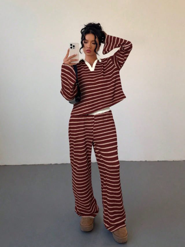 Women's V-neck Long-sleeve Pants Set